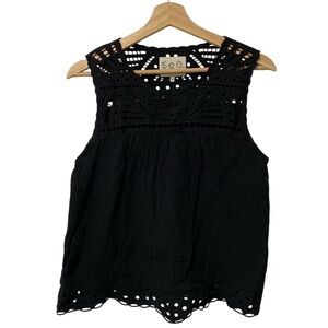 Sea New York Black Cotton Blouse Size 6 — 100% Cotton